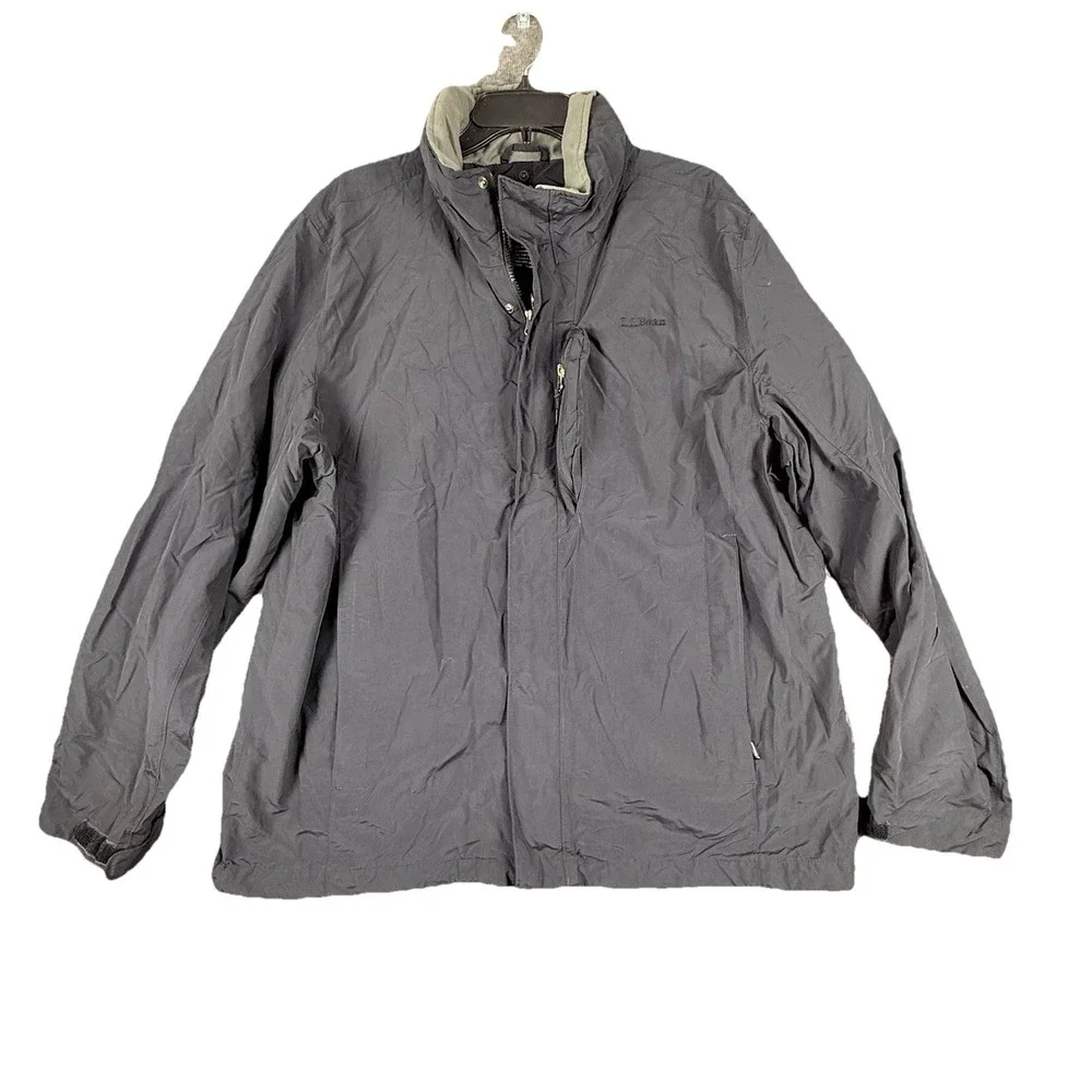 LL Bean Windbreaker Men's XL Black  Hood Full Zip Pockets Polyester‎